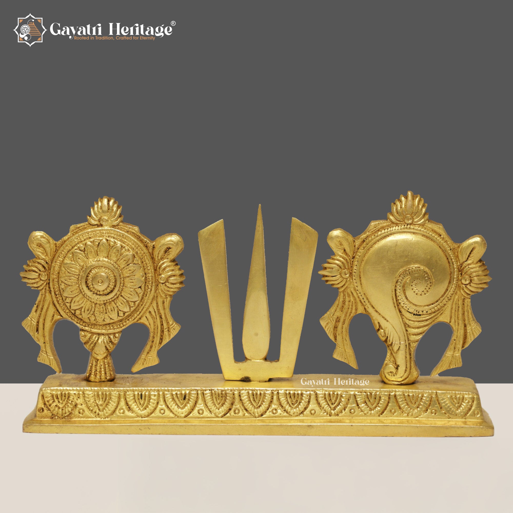 Brass Shankh Chakra Stand – Elegant Spiritual Display | Gayatri Heritage